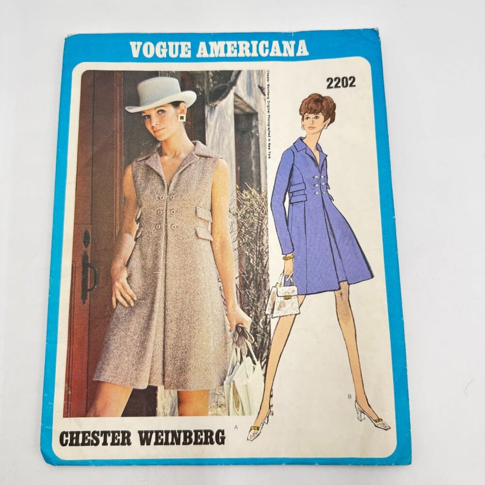 Vtg "Chester Weinberg" 2202 Vogue Americana Dress Pattern, Size 14 w/Label